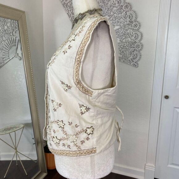 Paul Harris Design Off White Cream Whimsical Coquette Flower Linen Vest Top L - Picture 5 of 7